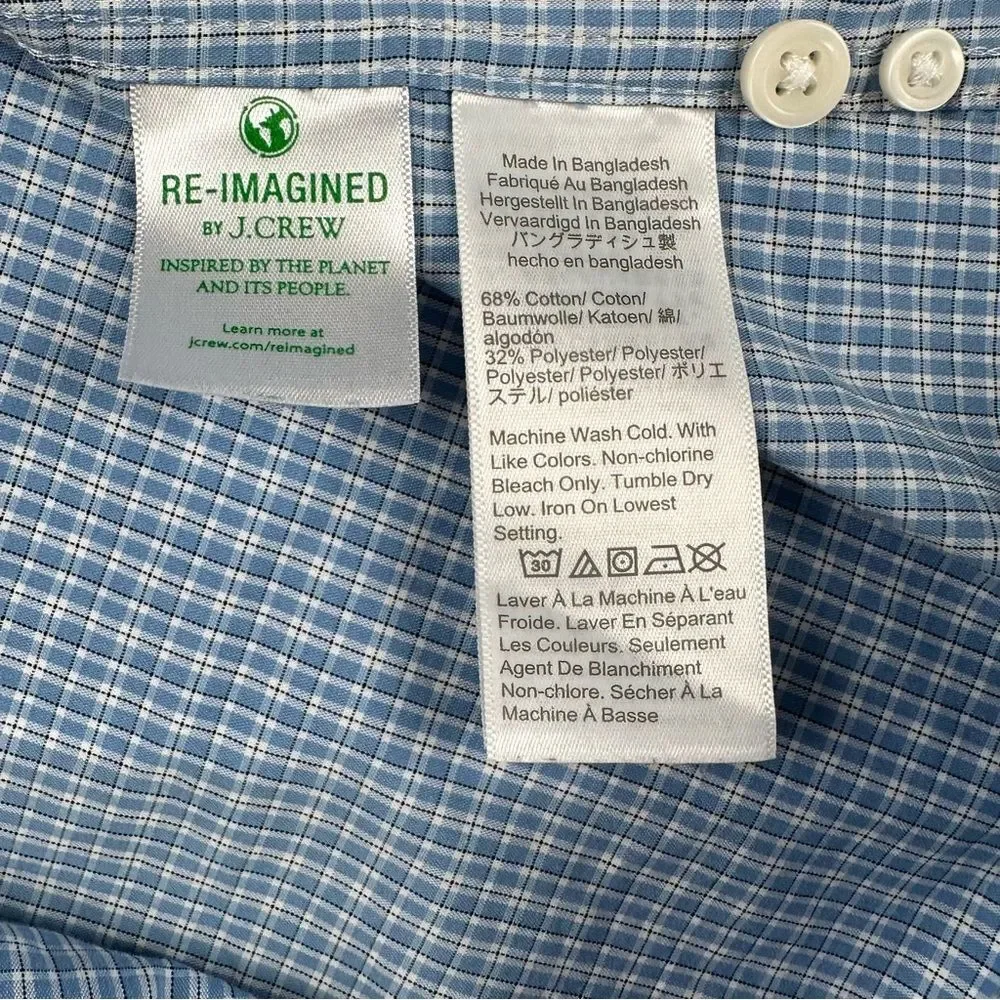 J.Crew Shirt Men's L Slim Fit Blue White Grey Plaid Button Up Long Sleeve Casual